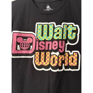 Disney Walt Disney World Retro Checkerboard Graphic T-Shirt Black M 50th anniver